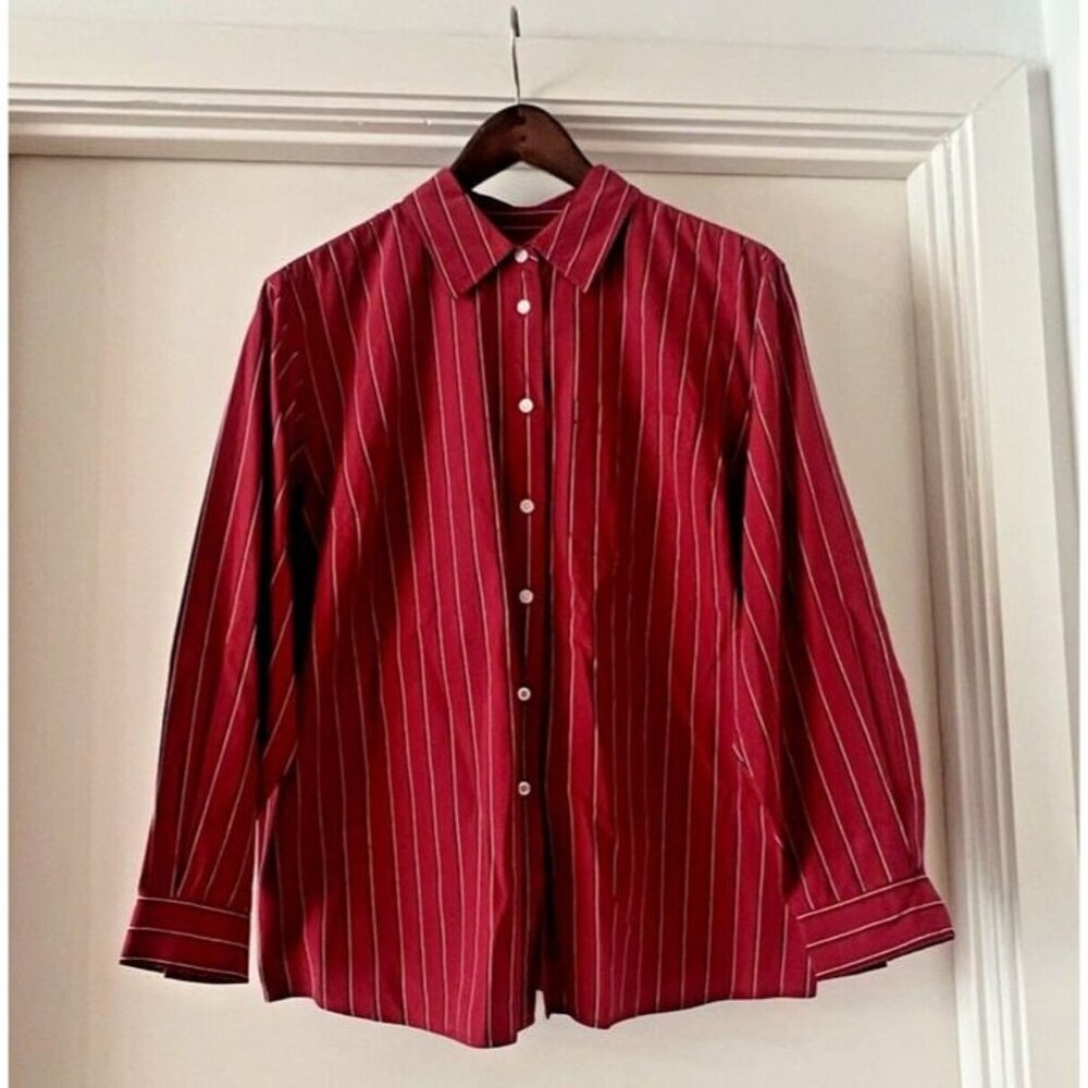 1X Talbots Woman 100% Cotton Red Stripe Button‎ Up Blouse Academia Preppy y2k